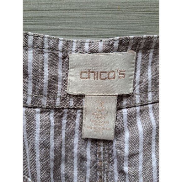 Chicos Womens Striped Wide-Leg Pants Size 3 XL Brown/White Linen Beach Vacation - Picture 3 of 7